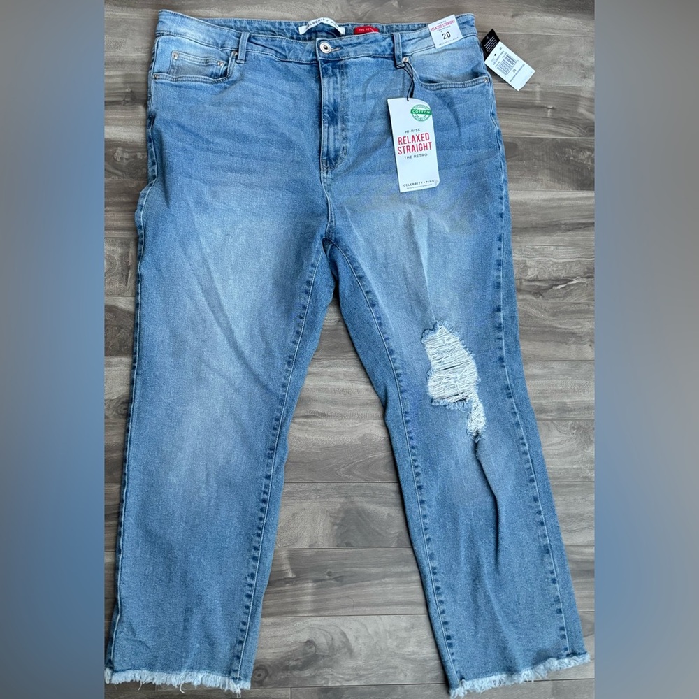 NWT Hi-Rise Relaxed Straight “The Retro” Denim Jeans Frayed Hem Plus Size 20